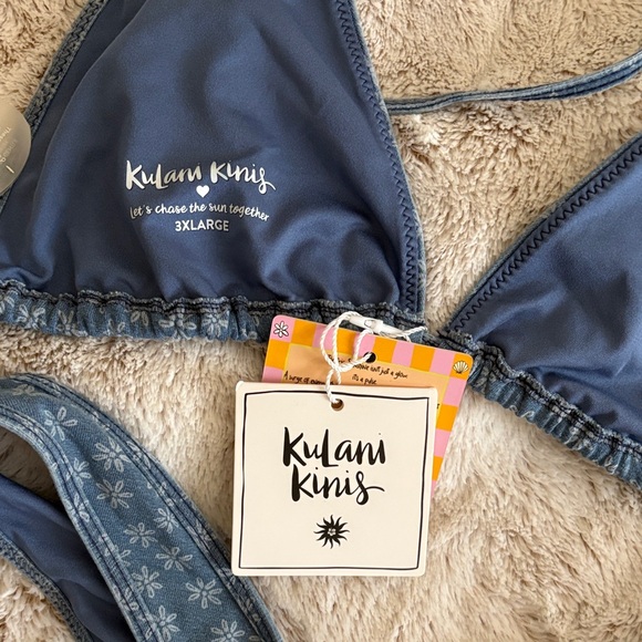 Kulani kinis Denim Blue Floral Triangle Bikini Set - Picture 3 of 3